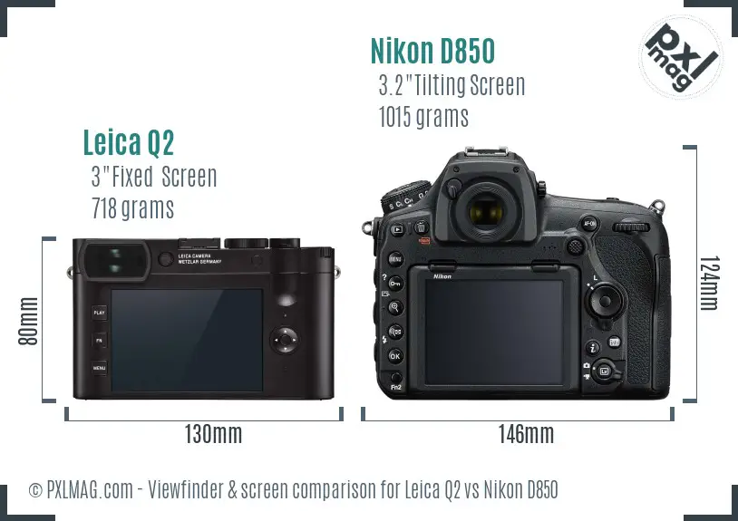 Leica Q2 vs Nikon D850 Screen and Viewfinder comparison