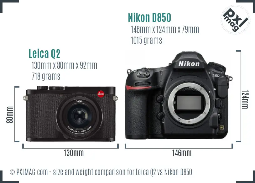 Leica Q2 vs Nikon D850 size comparison