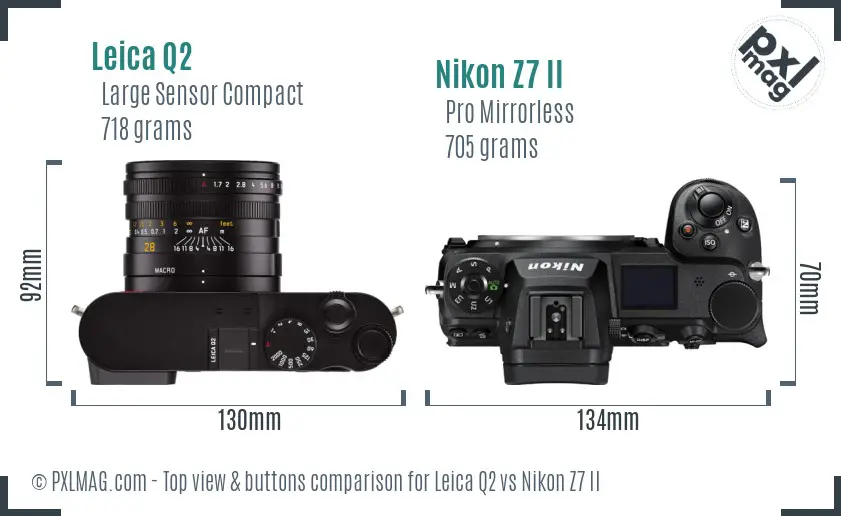 Leica Q2 vs Nikon Z7 II top view buttons comparison