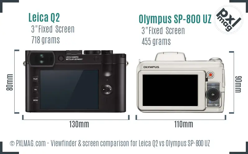 Leica Q2 vs Olympus SP-800 UZ Screen and Viewfinder comparison
