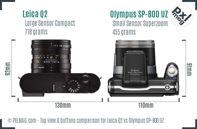 Leica Q2 vs Olympus SP-800 UZ top view buttons comparison