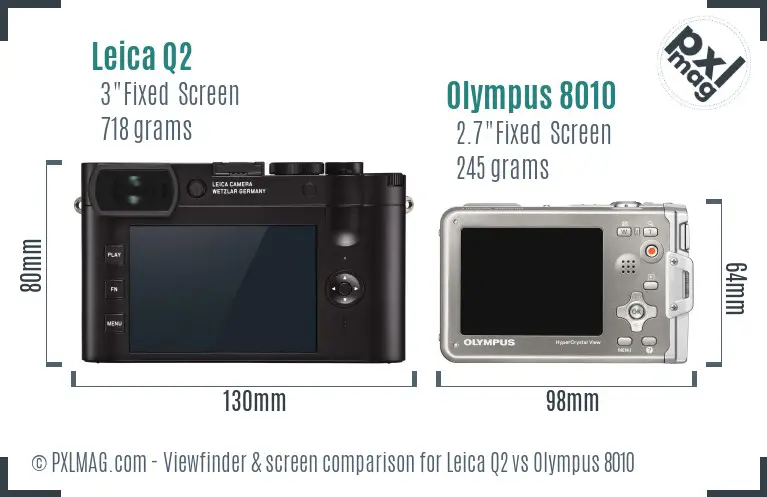 Leica Q2 vs Olympus 8010 Screen and Viewfinder comparison