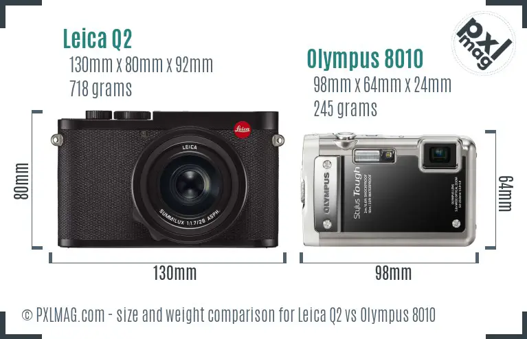 Leica Q2 vs Olympus 8010 size comparison