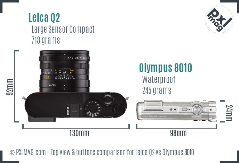 Leica Q2 vs Olympus 8010 top view buttons comparison