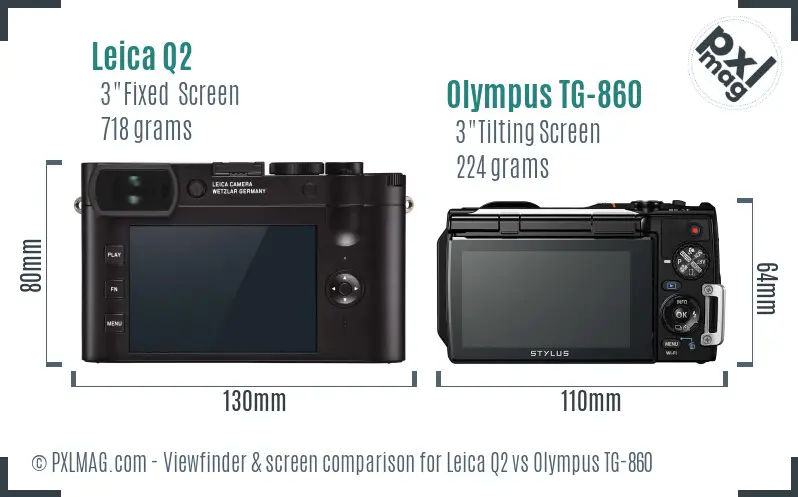 Leica Q2 vs Olympus TG-860 Screen and Viewfinder comparison