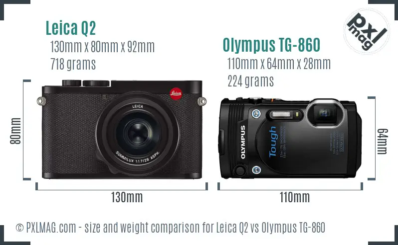 Leica Q2 vs Olympus TG-860 size comparison