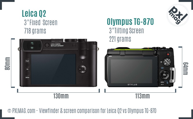 Leica Q2 vs Olympus TG-870 Screen and Viewfinder comparison