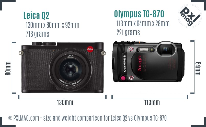 Leica Q2 vs Olympus TG-870 size comparison