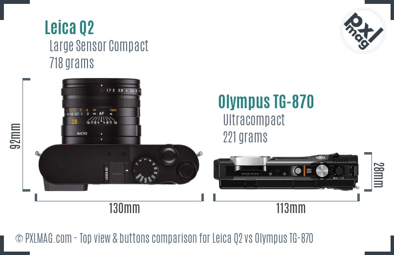 Leica Q2 vs Olympus TG-870 top view buttons comparison