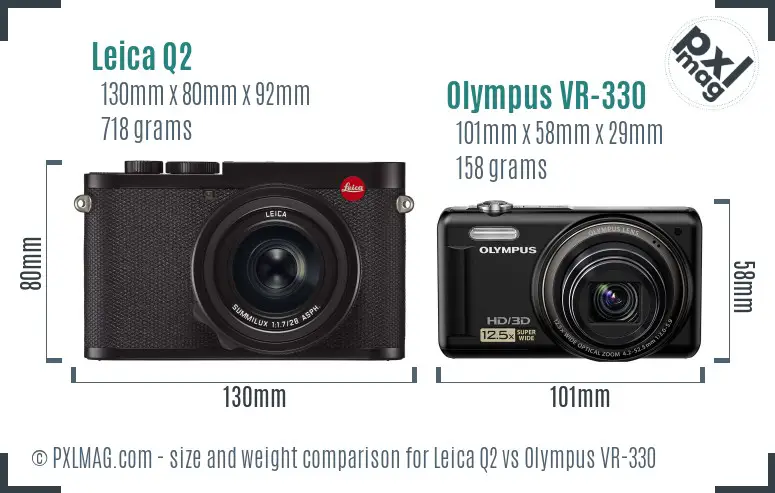 Leica Q2 vs Olympus VR-330 size comparison