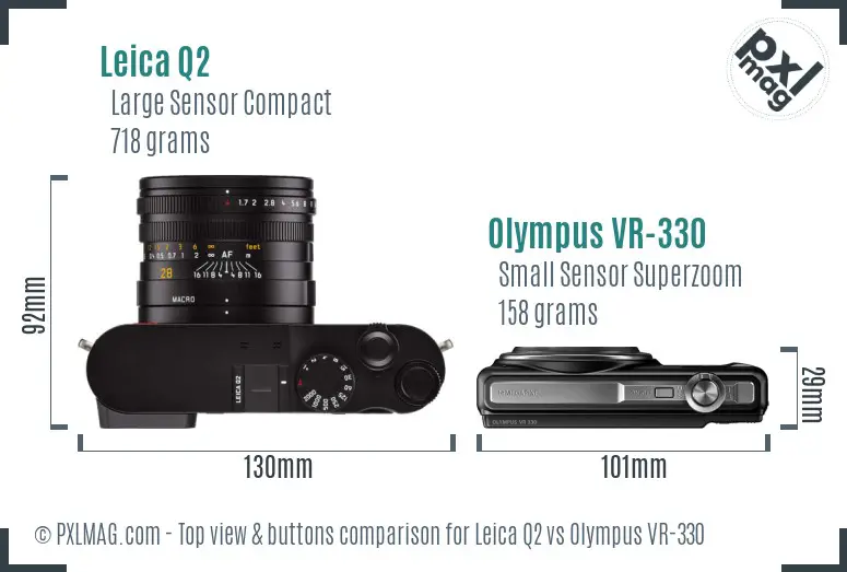 Leica Q2 vs Olympus VR-330 top view buttons comparison
