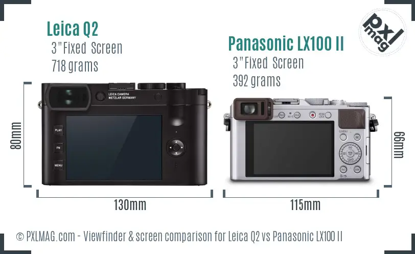 Leica Q2 vs Panasonic LX100 II Screen and Viewfinder comparison