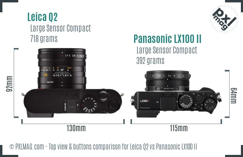 Leica Q2 vs Panasonic LX100 II top view buttons comparison