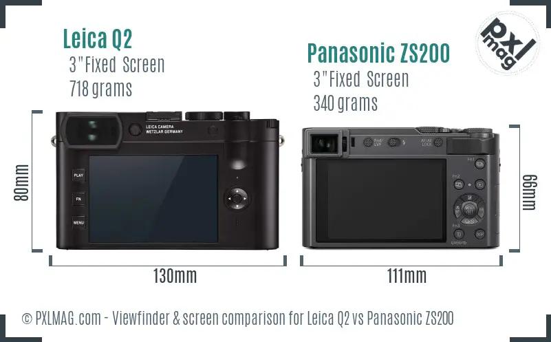 Leica Q2 vs Panasonic ZS200 Screen and Viewfinder comparison