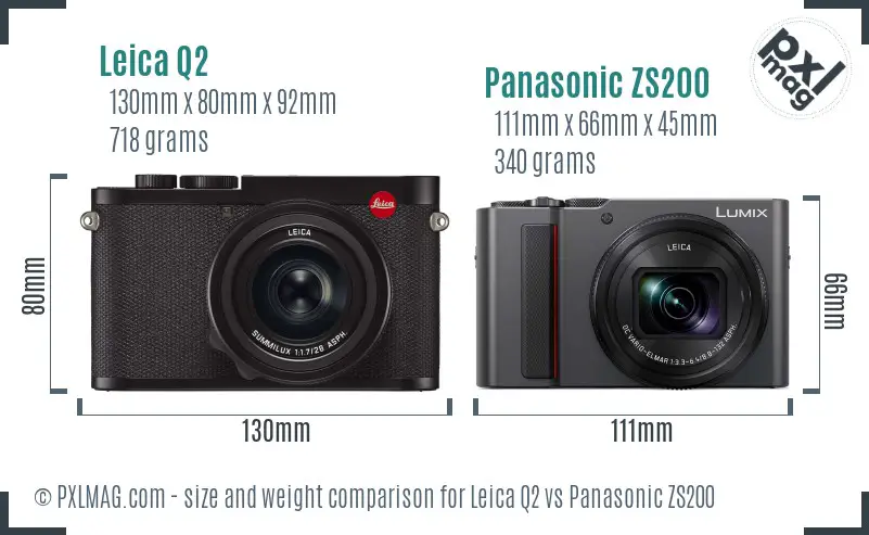 Leica Q2 vs Panasonic ZS200 size comparison