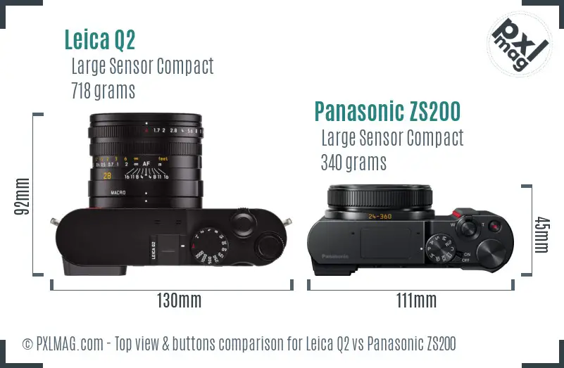 Leica Q2 vs Panasonic ZS200 top view buttons comparison