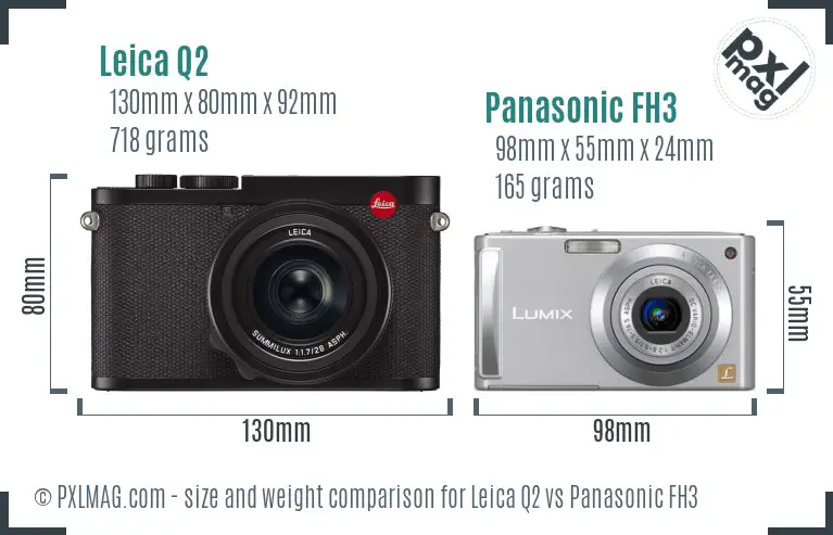 Leica Q2 vs Panasonic FH3 size comparison