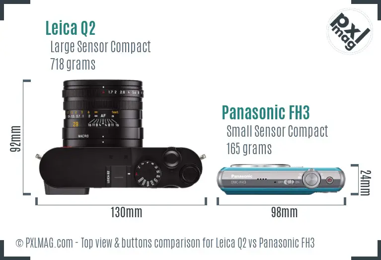 Leica Q2 vs Panasonic FH3 top view buttons comparison