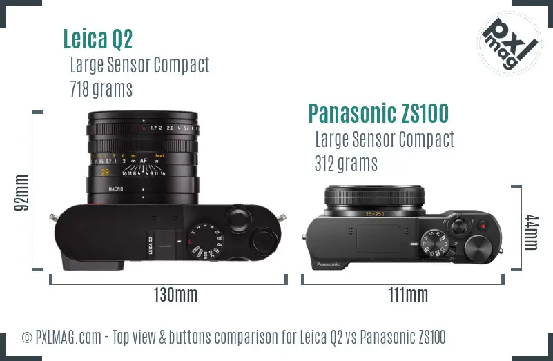 Leica Q2 vs Panasonic ZS100 top view buttons comparison