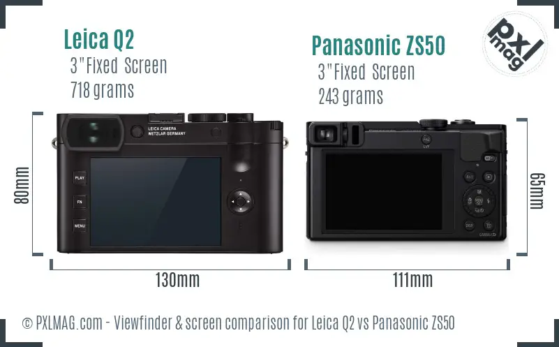 Leica Q2 vs Panasonic ZS50 Screen and Viewfinder comparison
