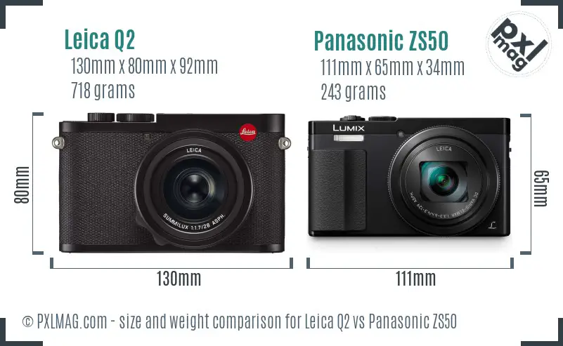 Leica Q2 vs Panasonic ZS50 size comparison