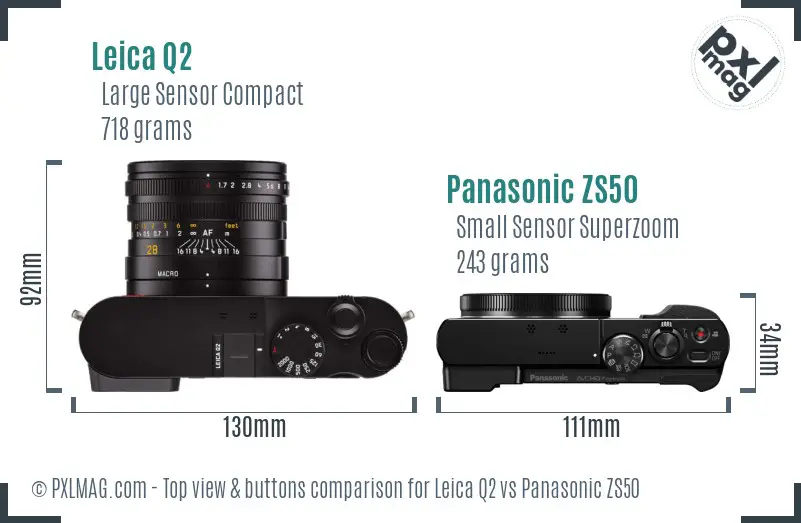Leica Q2 vs Panasonic ZS50 top view buttons comparison