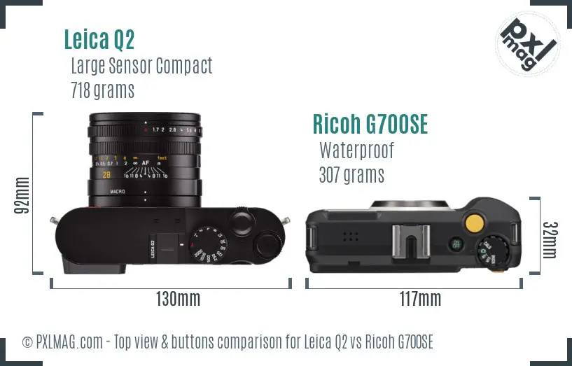 Leica Q2 vs Ricoh G700SE top view buttons comparison