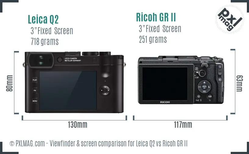 Leica Q2 vs Ricoh GR II Screen and Viewfinder comparison