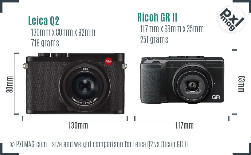 Leica Q2 vs Ricoh GR II size comparison