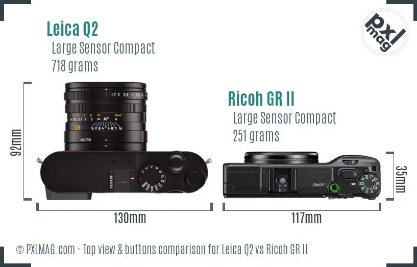 Leica Q2 vs Ricoh GR II top view buttons comparison