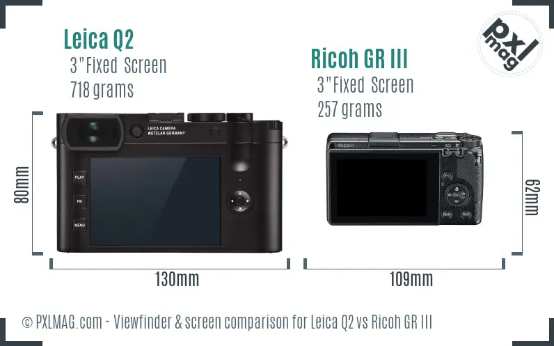 Leica Q2 vs Ricoh GR III Screen and Viewfinder comparison