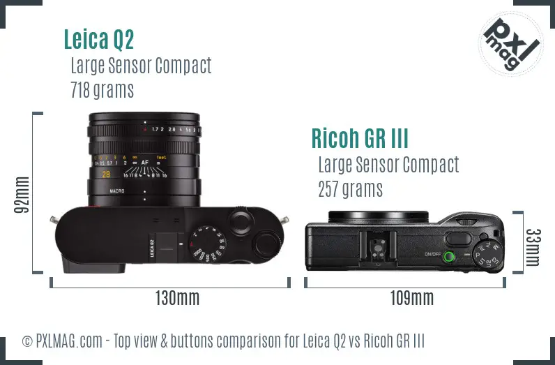 Leica Q2 vs Ricoh GR III top view buttons comparison