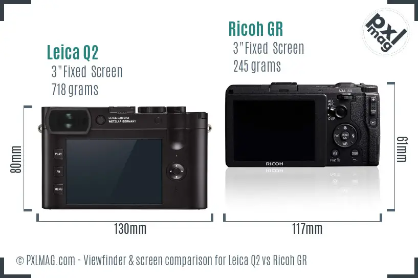 Leica Q2 vs Ricoh GR Screen and Viewfinder comparison