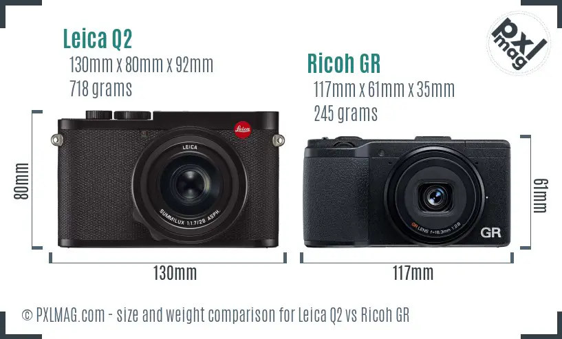 Leica Q2 vs Ricoh GR size comparison