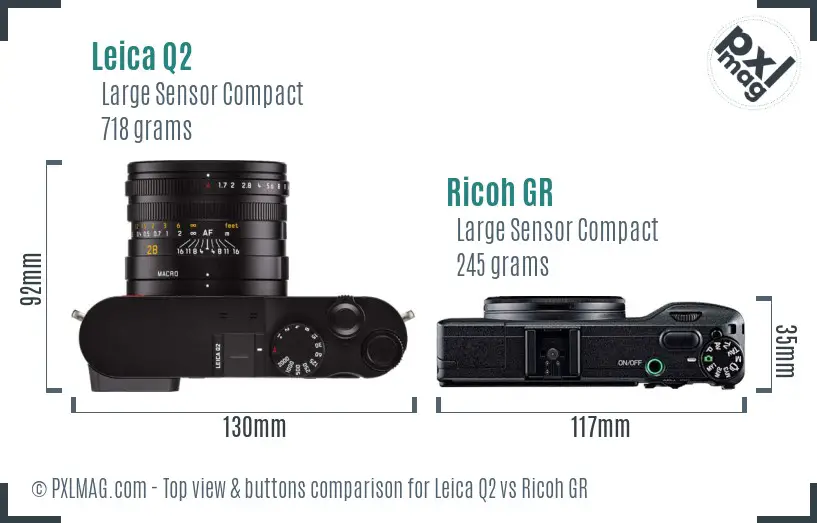 Leica Q2 vs Ricoh GR top view buttons comparison