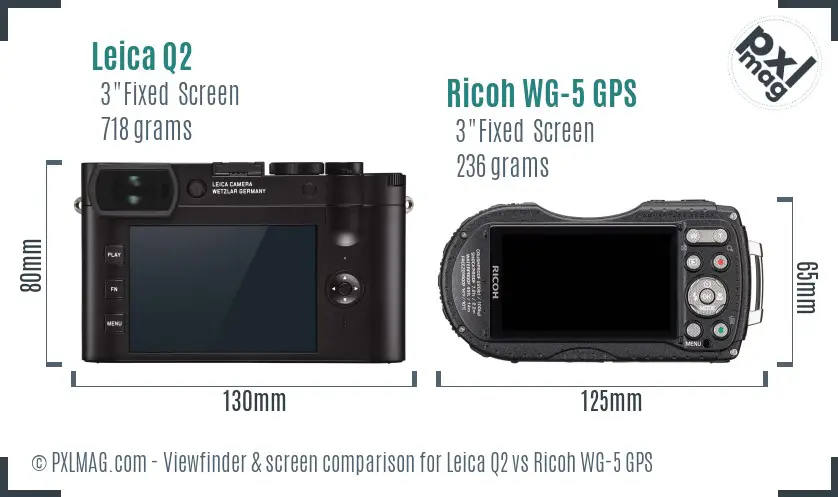 Leica Q2 vs Ricoh WG-5 GPS Screen and Viewfinder comparison Leica Q2 vs Ricoh WG-5 GPS Screen and Viewfinder comparison