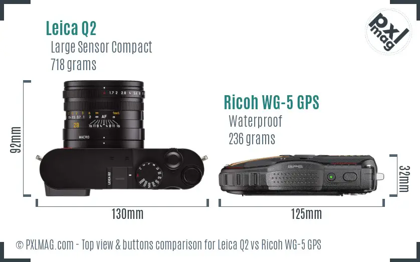 Leica Q2 vs Ricoh WG-5 GPS top view buttons comparison Leica Q2 vs Ricoh WG-5 GPS top view buttons comparison