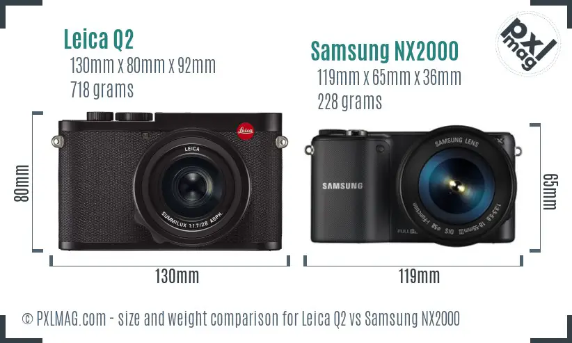 Leica Q2 vs Samsung NX2000 size comparison
