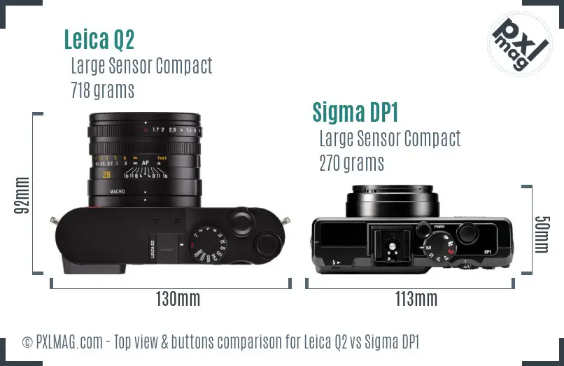 Leica Q2 vs Sigma DP1 top view buttons comparison