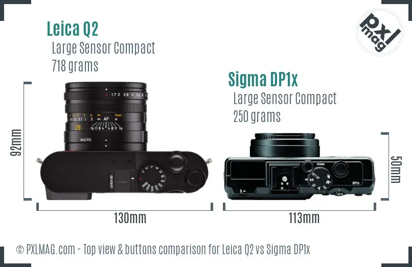 Leica Q2 vs Sigma DP1x top view buttons comparison