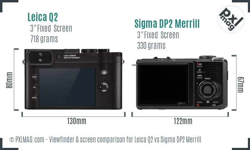 Leica Q2 vs Sigma DP2 Merrill Screen and Viewfinder comparison