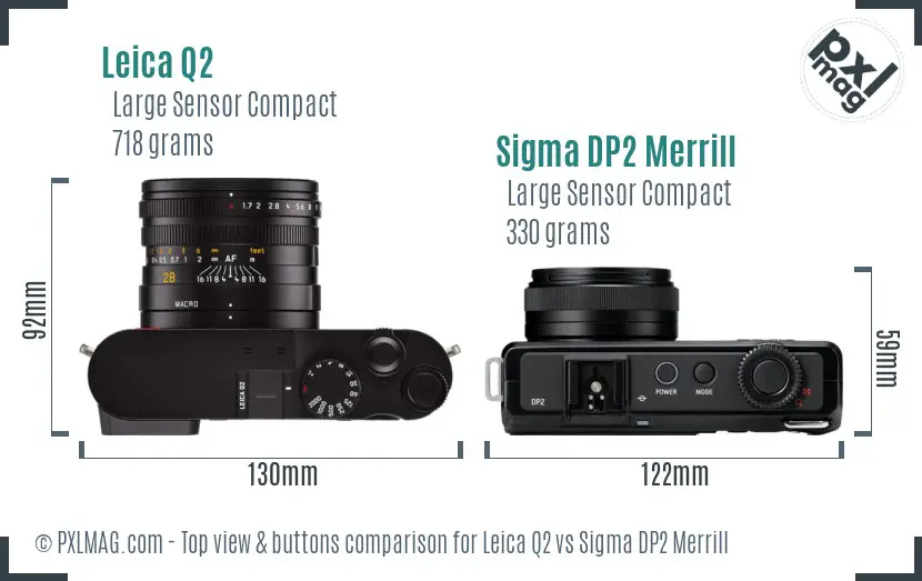 Leica Q2 vs Sigma DP2 Merrill top view buttons comparison