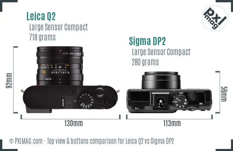 Leica Q2 vs Sigma DP2 top view buttons comparison