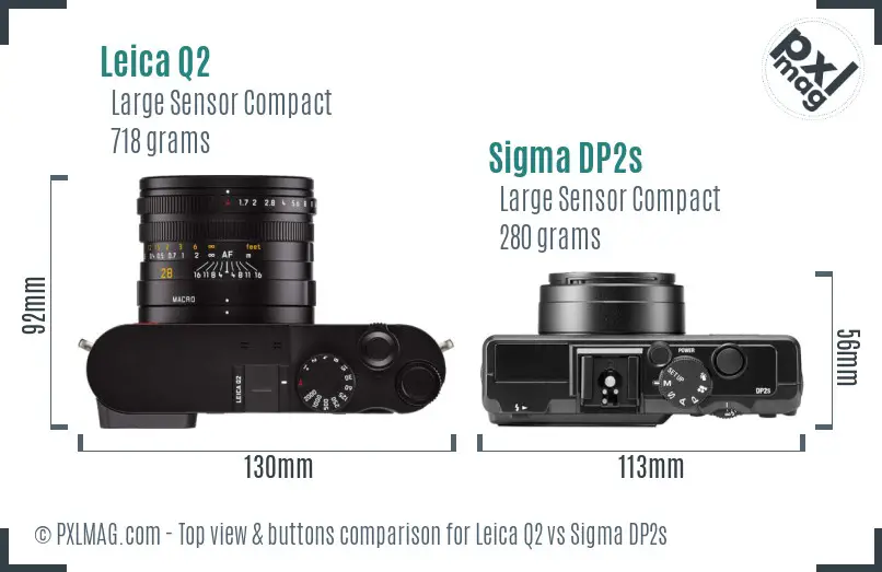 Leica Q2 vs Sigma DP2s top view buttons comparison