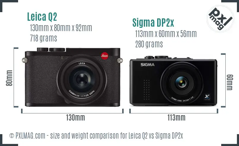 Leica Q2 vs Sigma DP2x size comparison