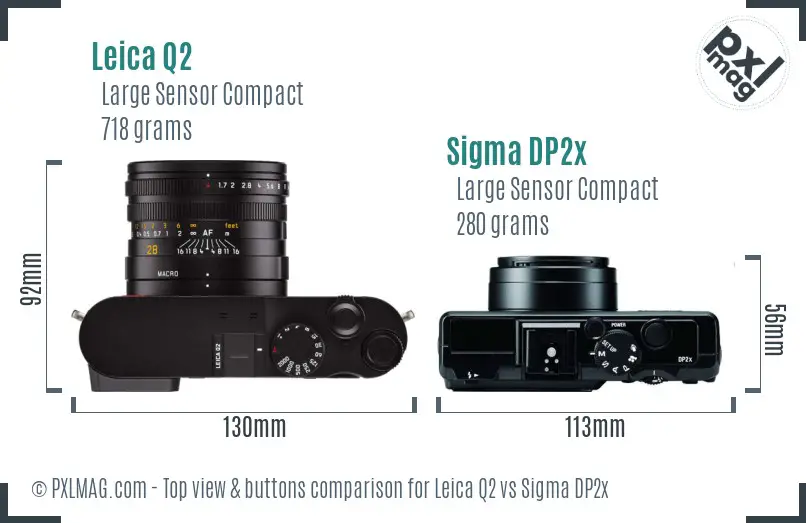 Leica Q2 vs Sigma DP2x top view buttons comparison
