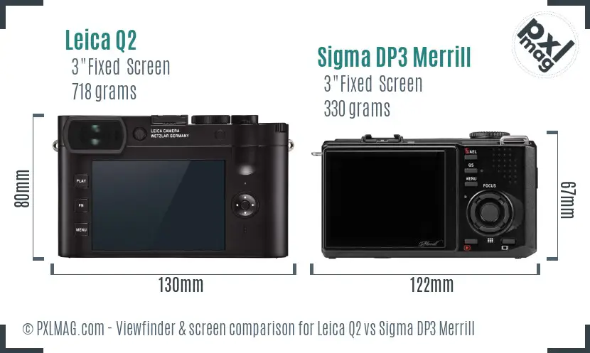 Leica Q2 vs Sigma DP3 Merrill Screen and Viewfinder comparison
