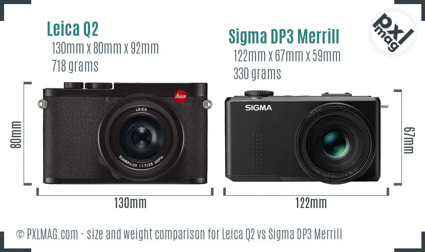 Leica Q2 vs Sigma DP3 Merrill size comparison