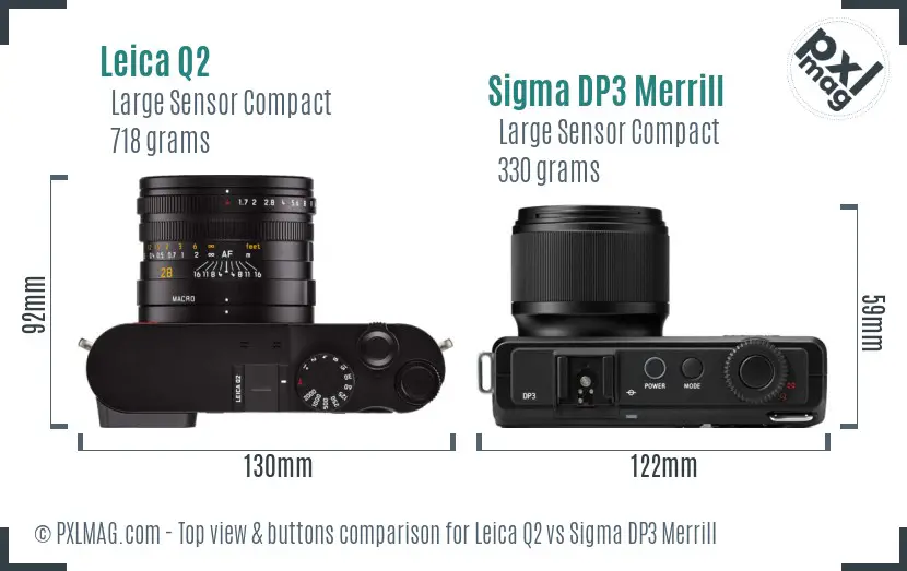 Leica Q2 vs Sigma DP3 Merrill top view buttons comparison