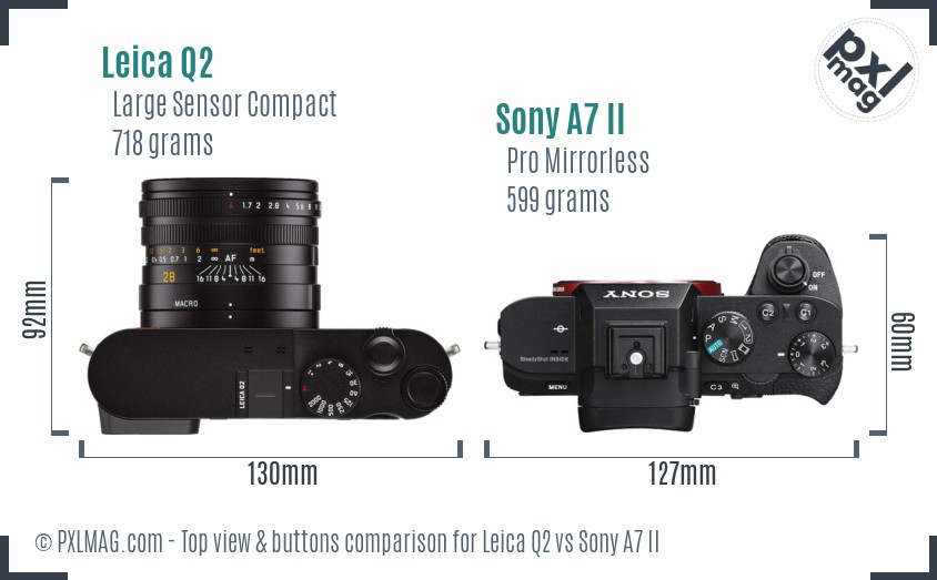 Leica Q2 vs Sony A7 II top view buttons comparison
